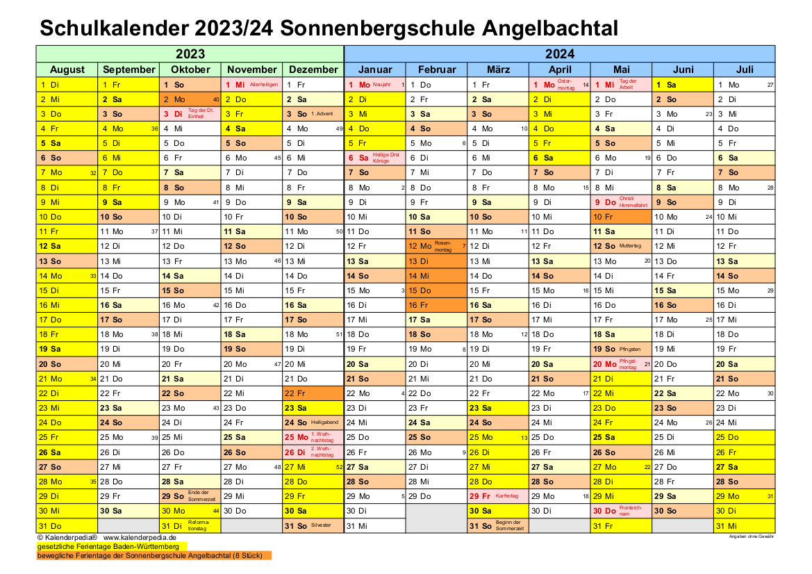 Ferienplan 2023 2024 Sonnenbergschule