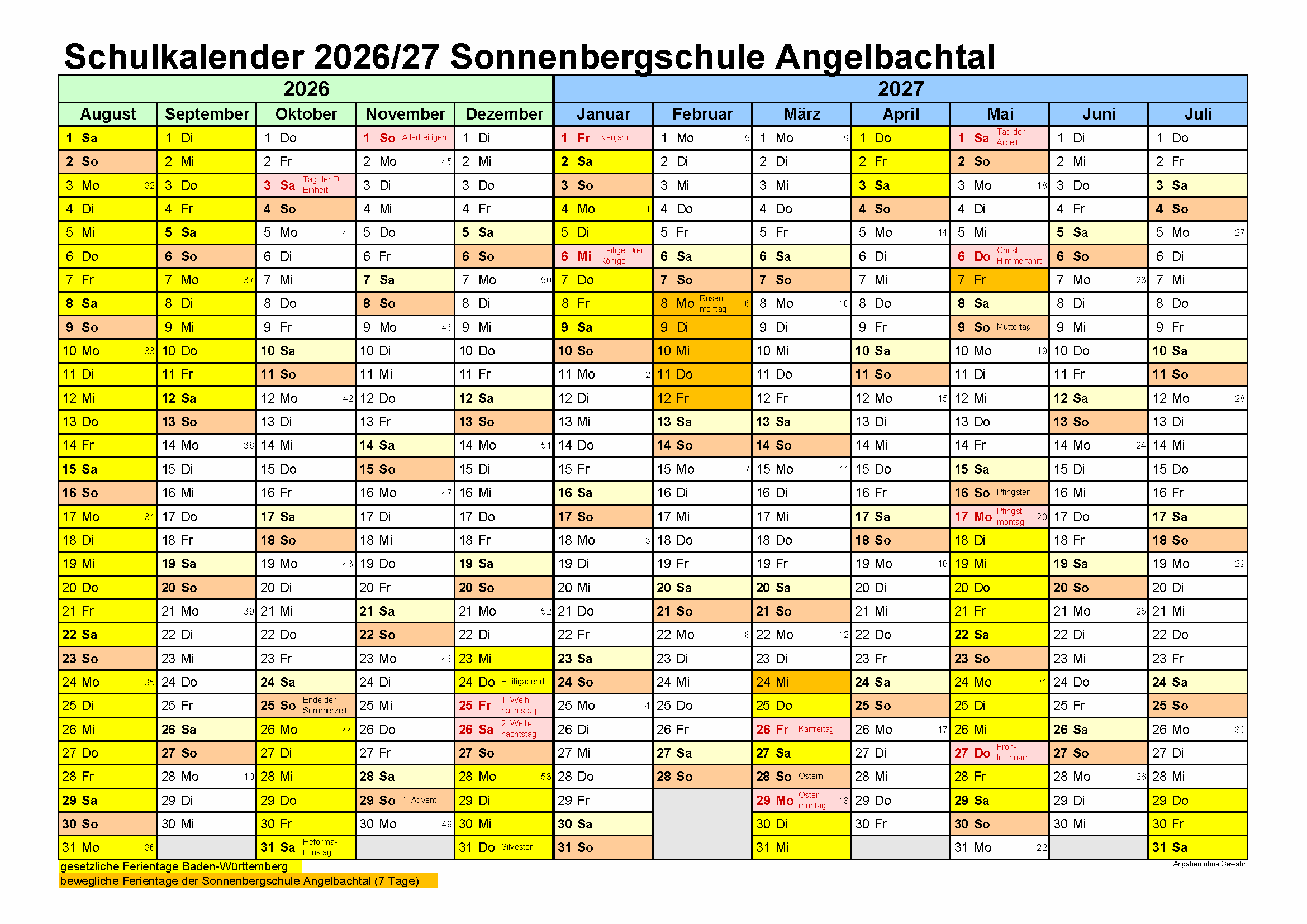 Ferienplan 2026 2027