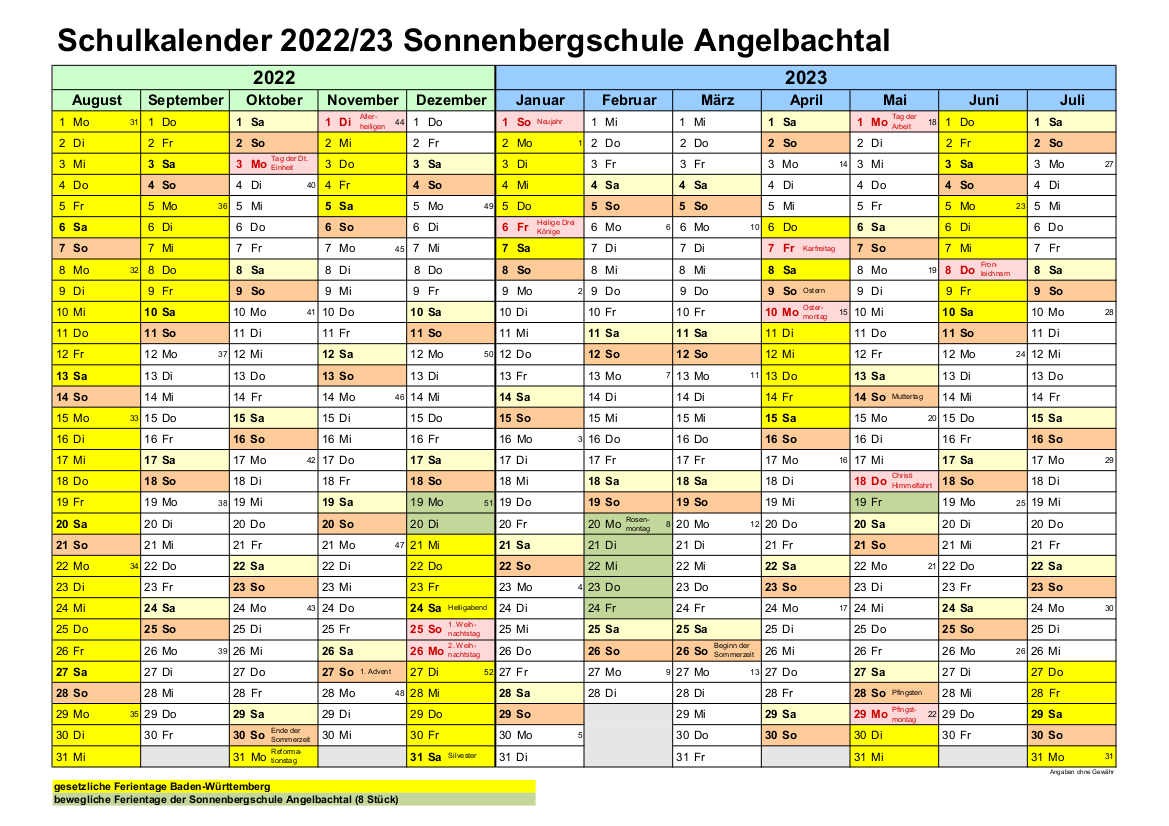 Ferienplan 2022 2023