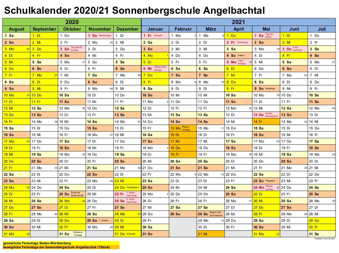 Sonnenbergschule Angelbachtal Ferienplan