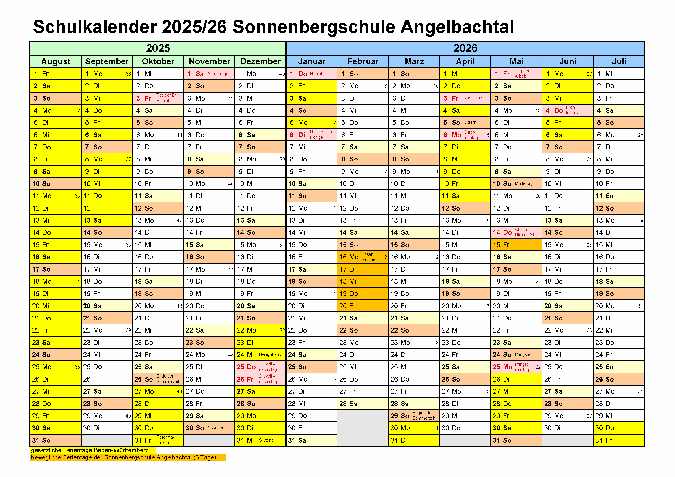 Ferienplan 2025 2026