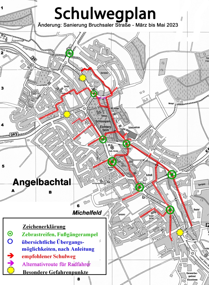 Minikreisel Schulwegplan 2022 mit Radweg Änderung Sanierung Bruchsaler Str. März Mai 2023 klein